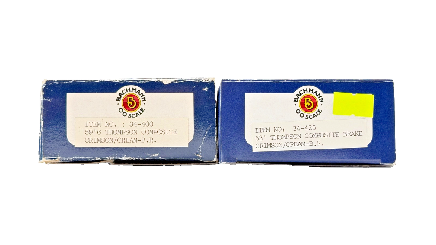 BACHMANN 00 GAUGE - 34-400/34-425 - RAKE OF 2 CRIMSON CREAM THOMPSON COACHES