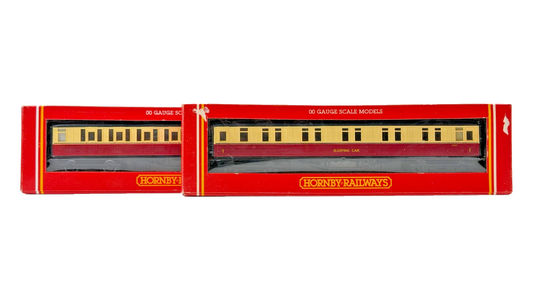 HORNBY 00 GAUGE - R409/R419 - PAIR OF BR EX LNER CRIMSON CREAM PASSENGER COACHES