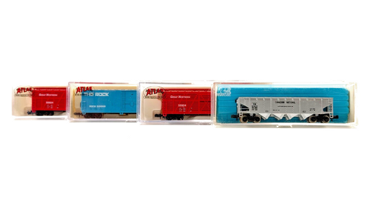 ATLAS N GAUGE - GREAT NORTHERN THE ROCK CANADIAN NATIONAL WAGONS X 4 BOXED
