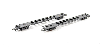 HORNBY 00 GAUGE - PAIR OF BLACK CONTAINER FLAT WAGONS (NO CONTAINERS) -1 AXLE
