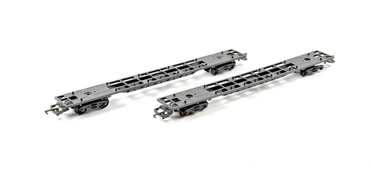 HORNBY 00 GAUGE - PAIR OF BLACK CONTAINER FLAT WAGONS (NO CONTAINERS) -1 AXLE