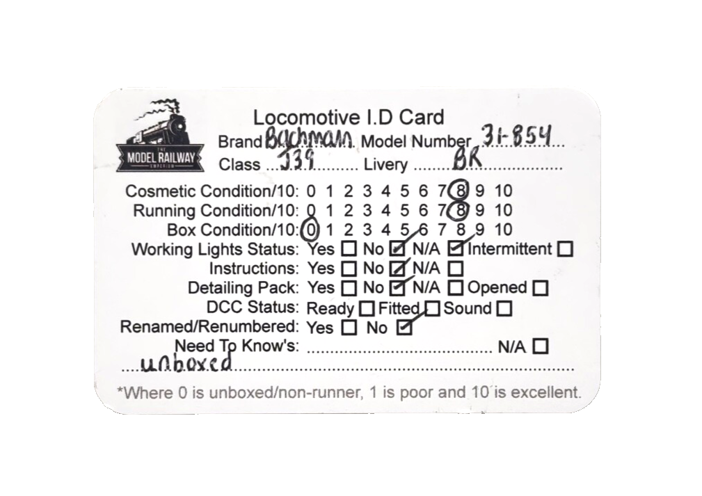 BACHMANN 00 GAUGE - 31-854 - BR BLACK 0-6-0 CLASS J39 LOCOMOTIVE 64960 UNBOXED