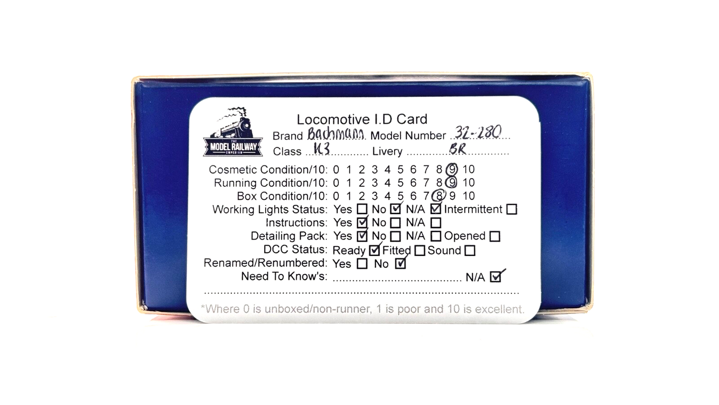 BACHMANN 00 GAUGE - 32-280 - CLASS K3 61869 BR BLACK LATE CREST WEATHERED BOXED