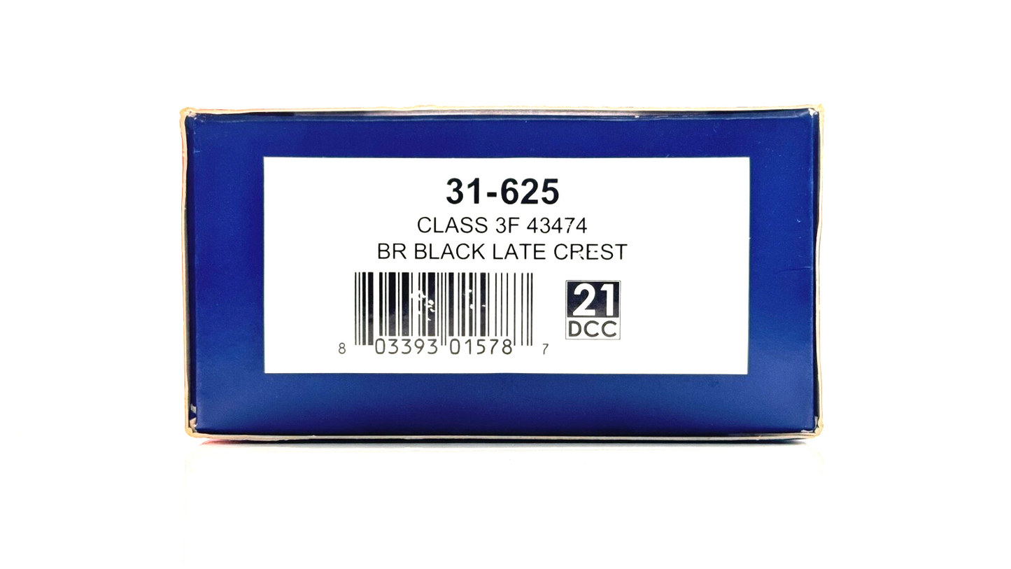 BACHMANN 00 GAUGE - 31-625 - CLASS 3F 43474 BR BLACK LATE CREST LOCOMOTIVE BOXED